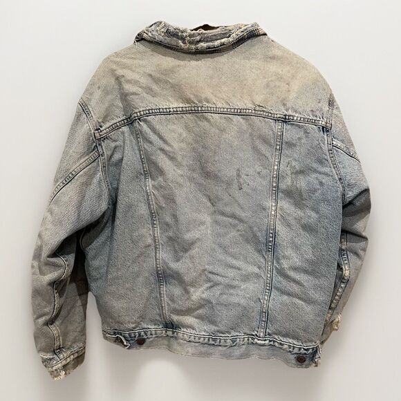 Levis Trucker Jacket Mens Size M Light Wash Distressed Denim Blanket Lined Vtg - Picture 12 of 16